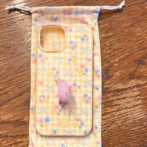 Loopy Case Yellow Gingham Floral Phone Case with Pink Loopy Strap